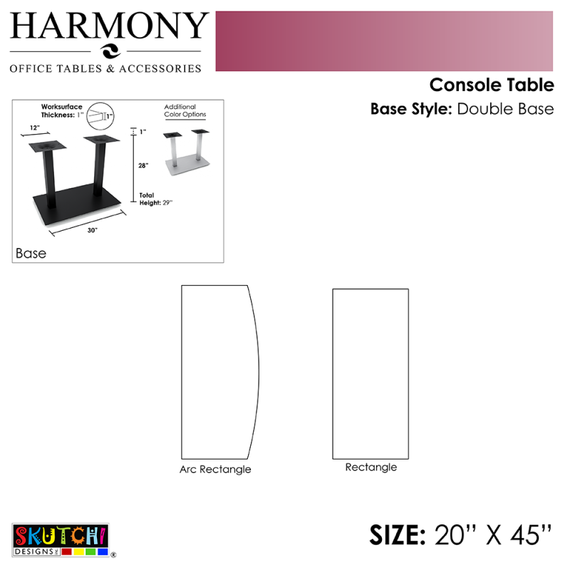 Harmony Series Double Base and 20x45 Table Top Diagram