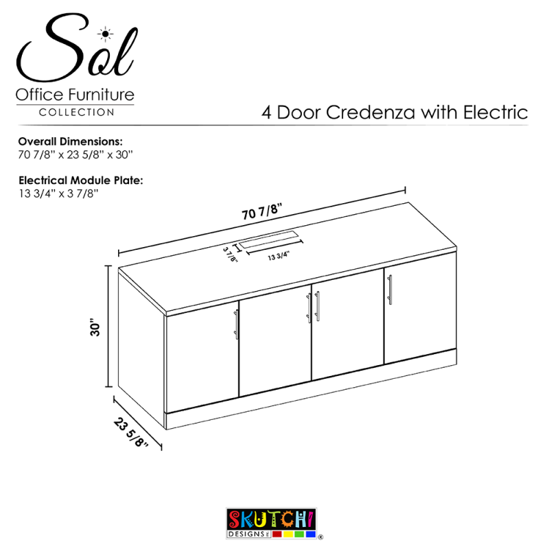 Sol Credenza 4 Doors Line Drawing