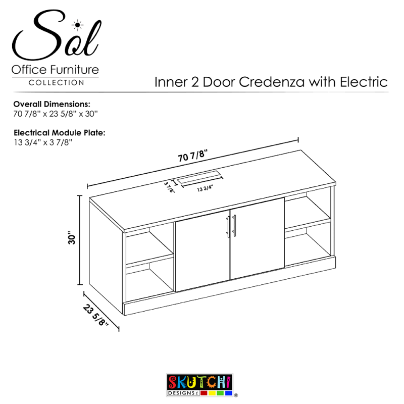 Sol Credenza Outer Doors Line Drawing