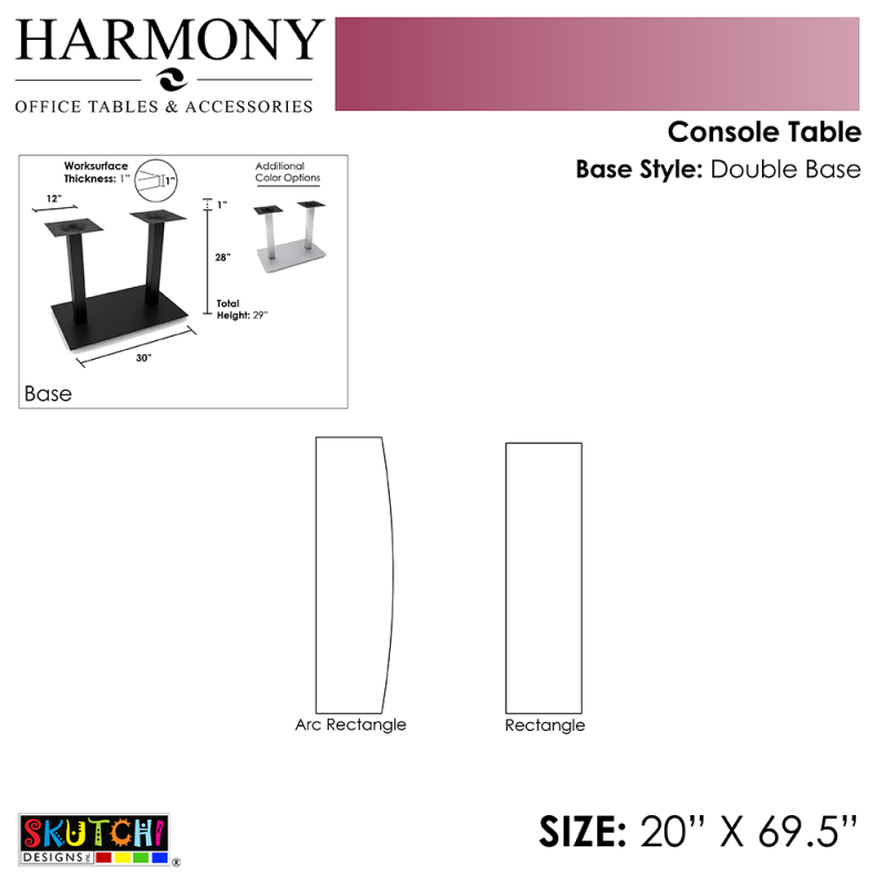 Console Table 20x70 With Double Post Base Spec Sheet