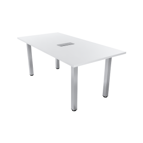 6' Rectangle White Laminate Table Top with Metal Square Post Legs