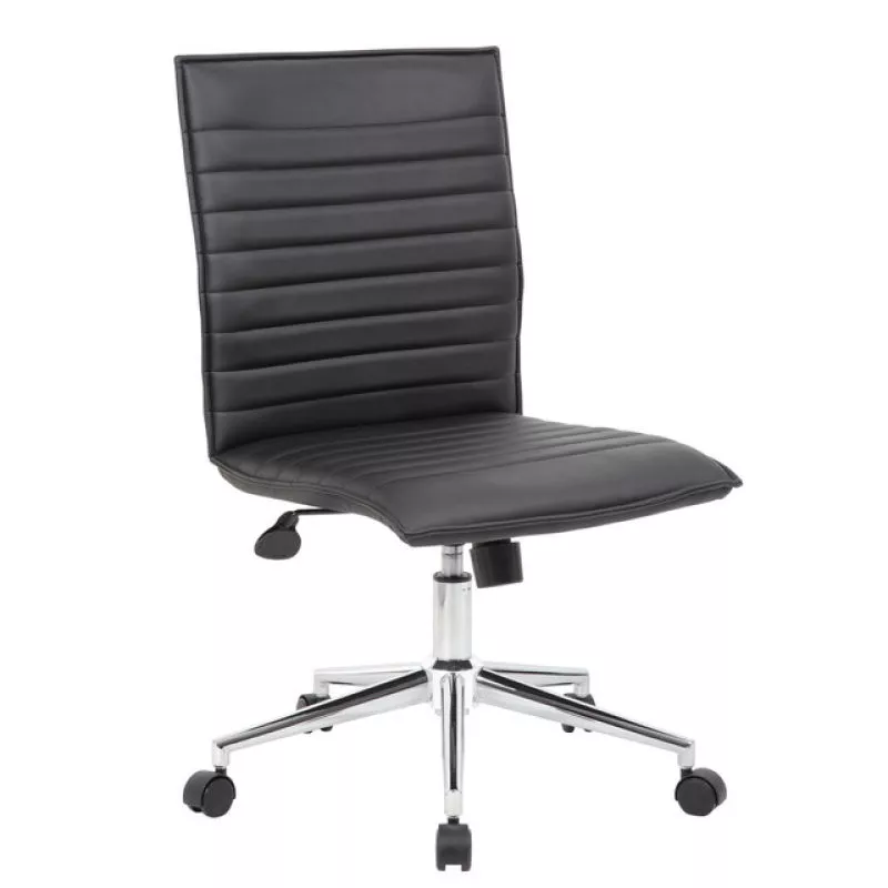 Mid Back Executive Chair Armless Ribbed Vinyl Black