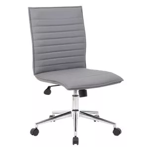 Mid Back Executive Chair Armless Ribbed Vinyl Gray