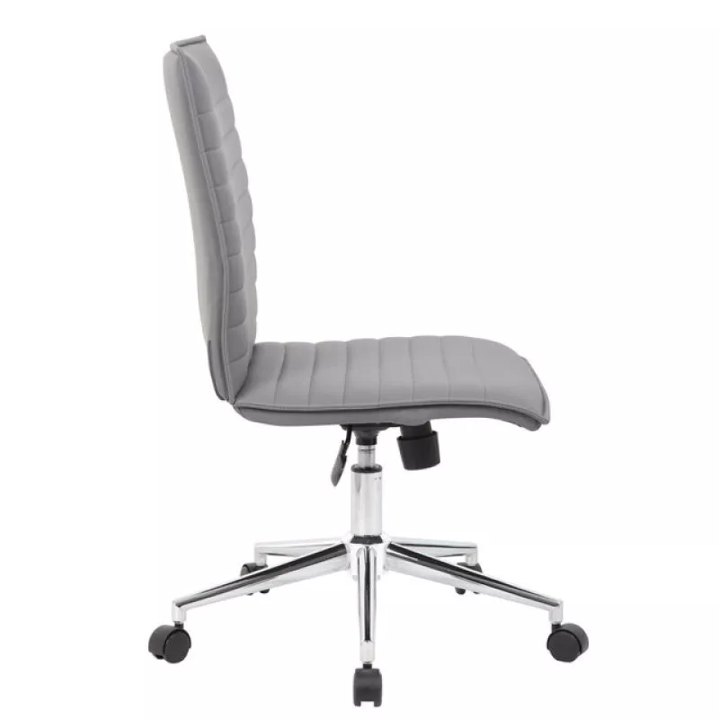 Mid Back Executive Chair Armless Ribbed Vinyl Gray Side