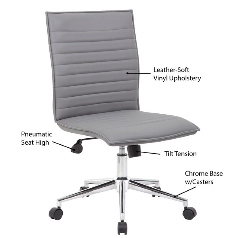 Mid Back Executive Chair Armless Ribbed Vinyl Features