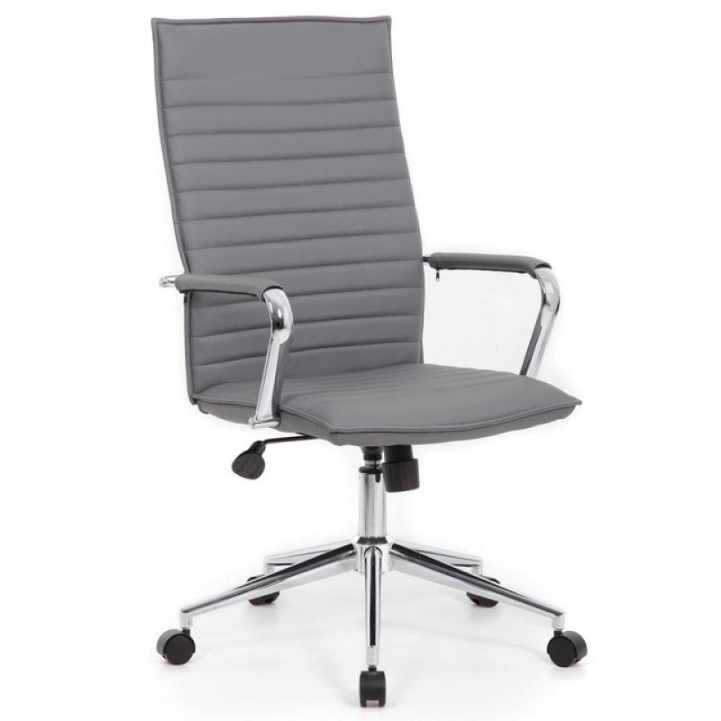 High Back Executive Chair Ribbed Vinyl Gray