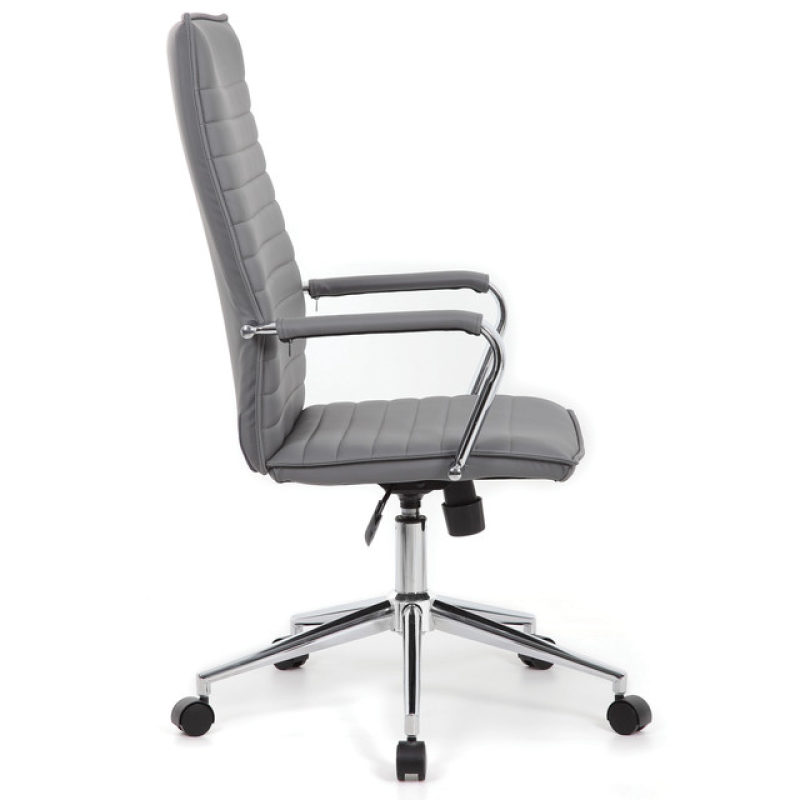 High Back Executive Chair Ribbed Vinyl Gray Side
