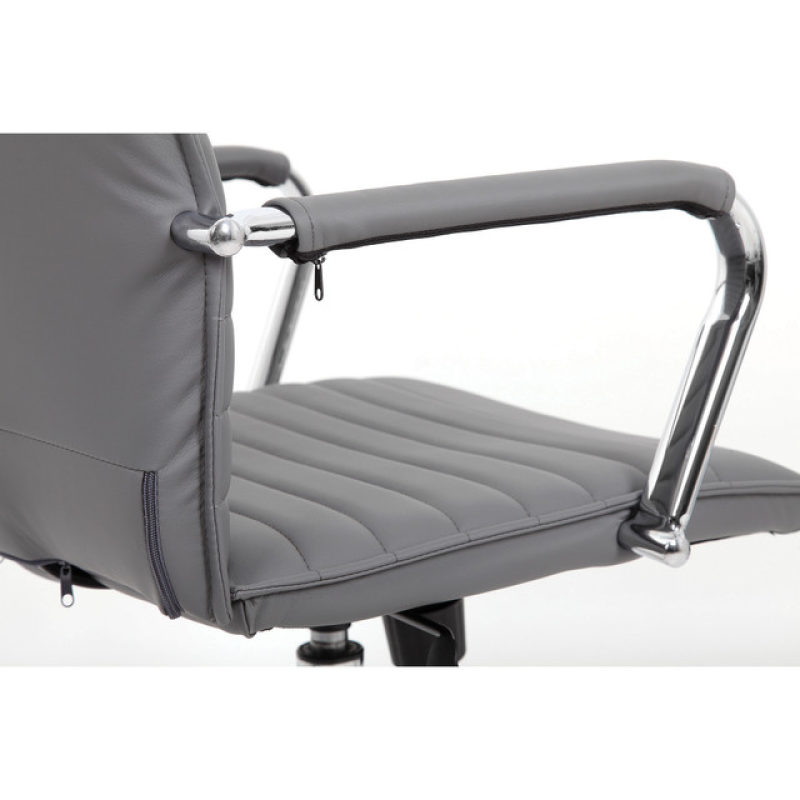 High Back Executive Chair Ribbed Vinyl Gray Arm