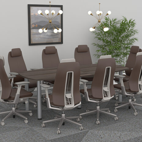 8-Foot Arc Boat Conference Room Table with Silver Legs | Harmony Conference Series | 8 Person Meeting Table
