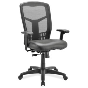 High Back Office Chair | Mesh Back Swivel Chair With Leather Seat | Adjustable Task Chair