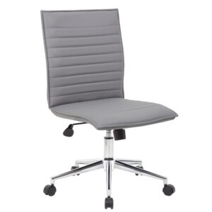 Mid Back Armless Office Chair | Ribbed Vinyl Executive Chair With Chrome Base