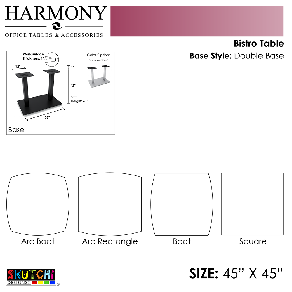 Wide Bistro Height Office Table | 45"x45" Standing Height Table With Double Post Base | Harmony Series Office Table | Available In 4 Shapes - Image 3