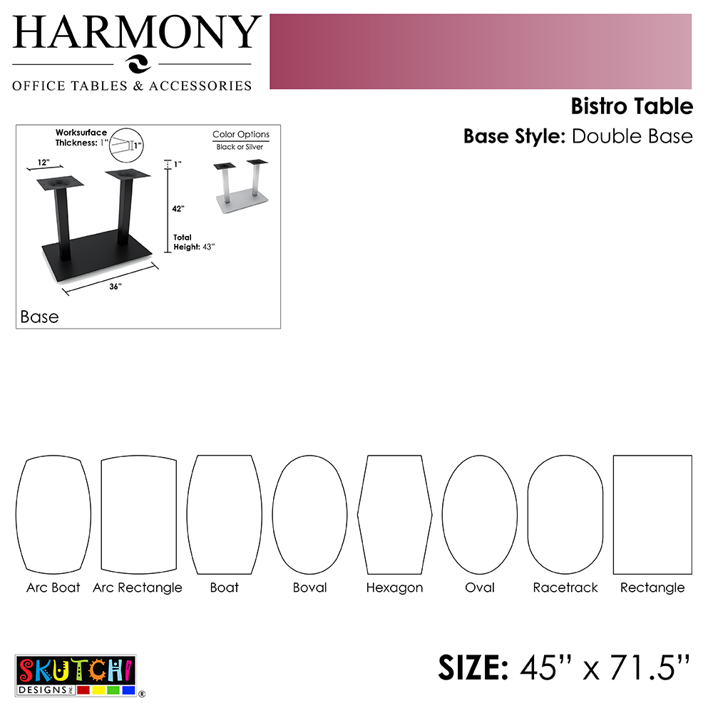 Standing Height Bistro Table | Double Post Base | 46"x72" | Harmony Office Table Series | Available In 8 Shapes - Image 2