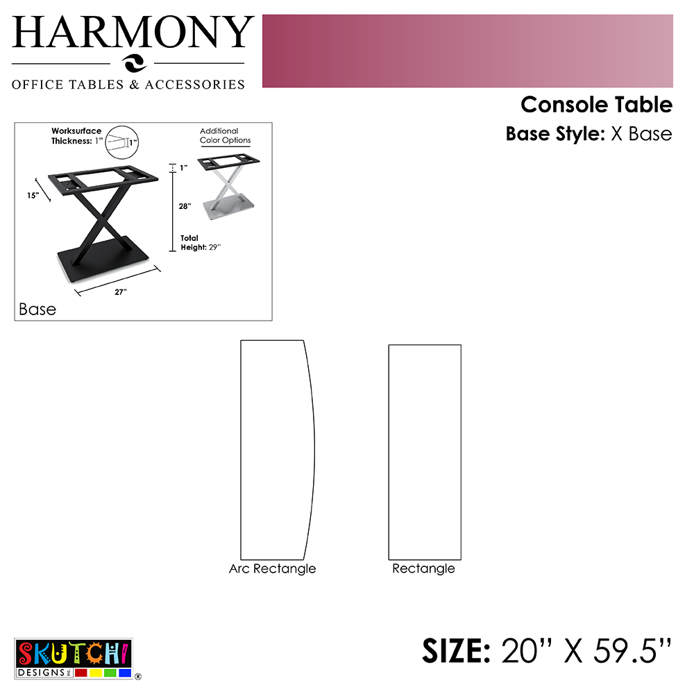 Office Console Tables | 20"x 60" | X-Shaped Base | Harmony Office Tables | 2 Shapes - Image 2