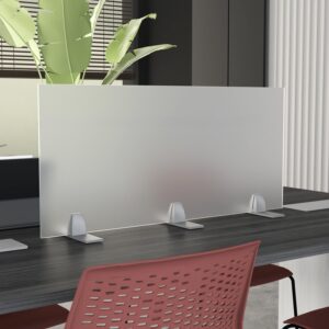 Clear or Frosted Acrylic Desk Dividers 16" High | eSCAPE Privacy Solutions | 8 Widths | Desktop Mounted Clamp with Base