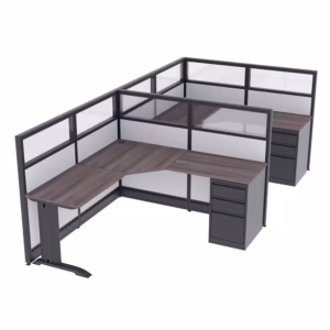 L-Shaped Cubicles with Glass Windows | 2-Person | Emerald Collection | 6x6x52"H
