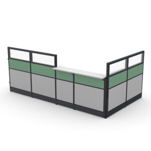 L-Shaped Glass Reception Cubicle | Emerald Cubicle Collection | 6x11x52"H-39"H
