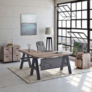Epitome Collection Industrial Executive Office Suite With L-Shaped Desk And Storage