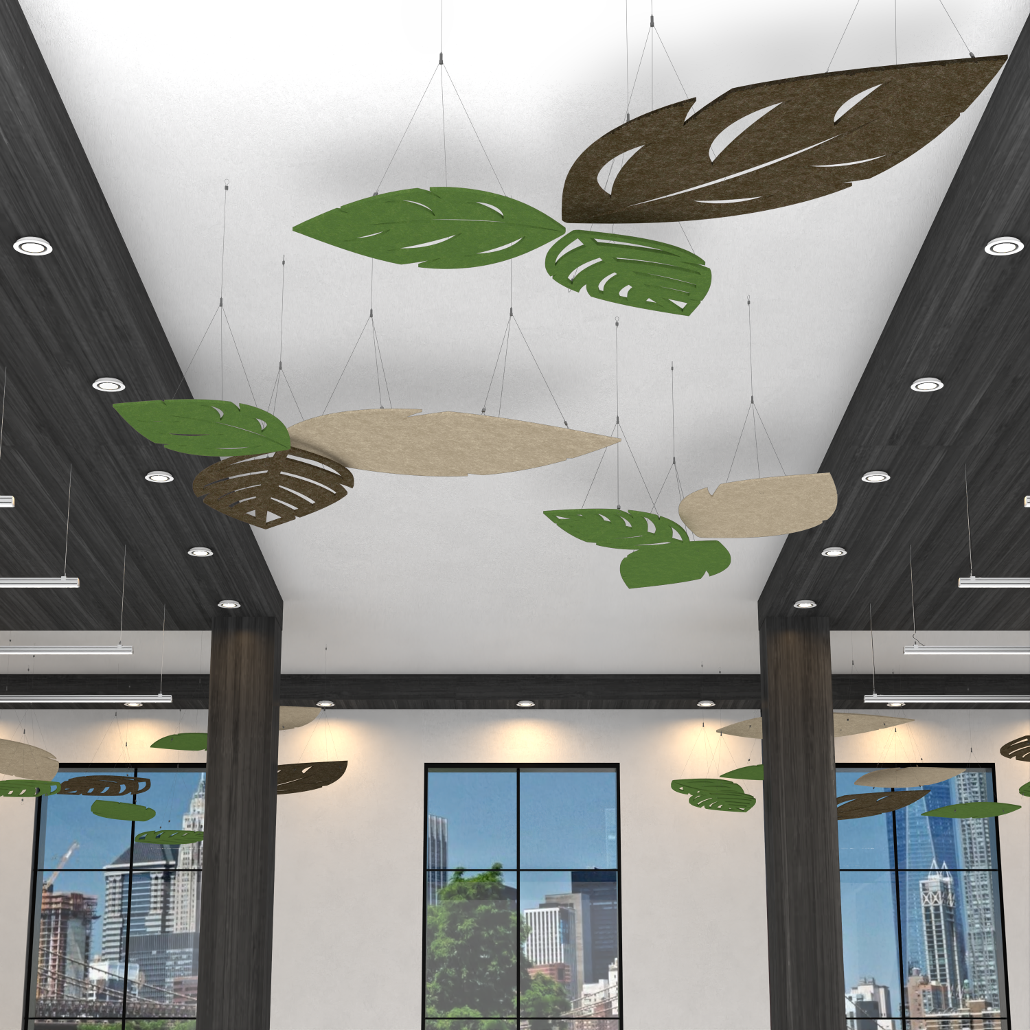 Set of 9 Acoustic Ceiling Panels | Leaf Shaped | Mixed Sizes and Colors - Image 2