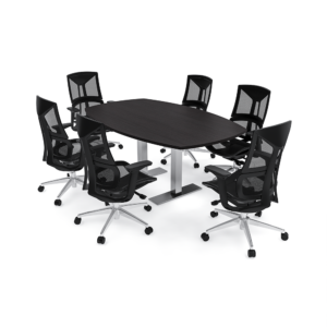 6 Person Conference Room Table And Chairs Bundle | 6' Arc Boat Harmony Conference Series Meeting Table and 6 Ame Executive Chairs