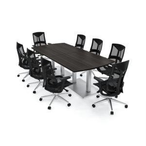 8 Person Conference Room Setup | 8' Arc-Rectangle Shaped Conference Table With Ergonomic Chairs Bundle