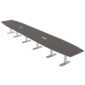 22-Foot Boat Shaped Conference Table with Metal T Bases | Harmony Conference Series | Rotating Electrical Modules