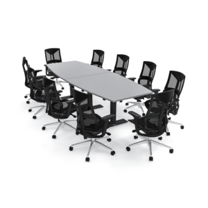 10 Person Conference Room Table And Chairs Set | 10' Boat Shaped Conference Table With Black Executive Chairs Bundle