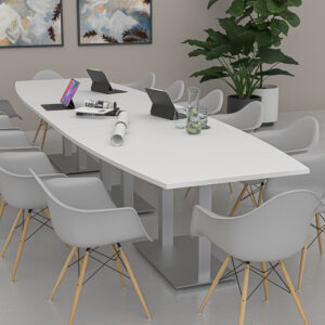 14-Person Boat-Shaped Conference Table With Metal Bases | Harmony Conference Series | 14' Table