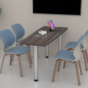 4 Person Hexagon Huddle Table with Metal Post Legs | 2X5 | Wall Mounted