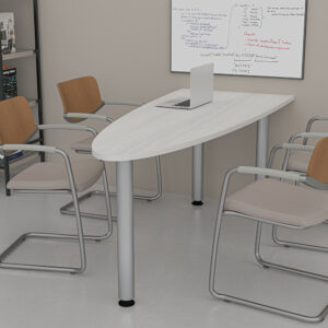 Small 4 Person Oval Huddle Table with Metal Post Legs | 30X72 | Wall Mounted