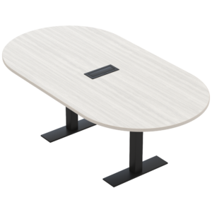 Harmony Series 6 Person Racetrack Conference Table with Matte Black T Legs | 7'x4' Conference Table In White Cypress Laminate With Power And Data | Showroom Clearance