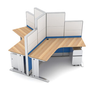 2-Person Partitioned Workstation with Display Shelves | Sapphire Cubicle Collection | 4x4x65-52"H