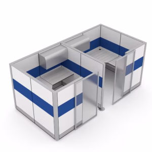 Dual Cubicle Workstations with Storage and Sliding Door | Sapphire Cubicle System | 6' x 6' x 65" H