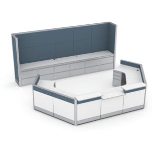 Nurses Station U-Shaped Reception Station With Storage Wall | ADA Compliant | Sapphire Cubicle And Sapphire Wall System | 8x15x39H-32H
