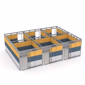 Freestanding Cubicles with Sliding Door |  6 Office Spaces | 9' x 10' x 95" H