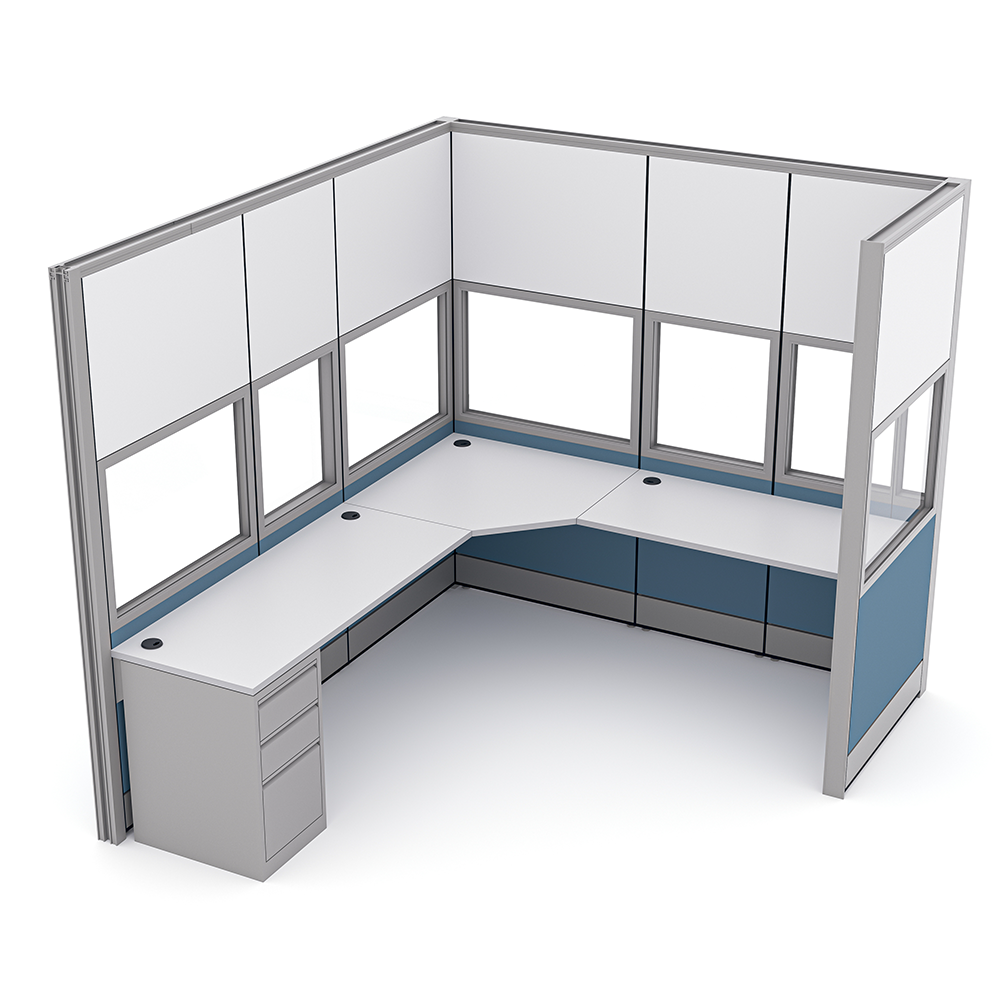 Workstation Cubicle with L-Shaped Desk | Sapphire Wall System | 7' x 8' x 84"H - Image 2