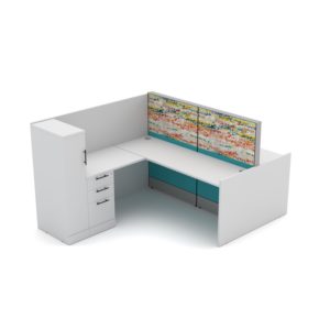 Privacy Cubicle and Printing Station | L-Shaped | Laminate Gallery Panels | Sol Series | 6x8x52"-32"H