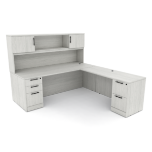 L-Shaped Office Suite | Laminate Desk With Storage | Hutch and Under Desk Storage Cabinets | Sol Office Furniture