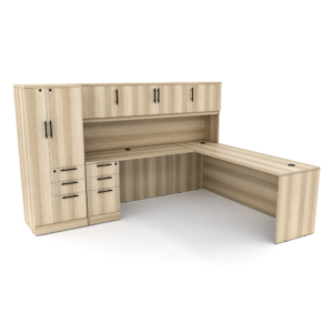 L-Shaped Office Suite | Laminate Desk With Storage | Hutch, Wardrobe and Under Desk Storage Cabinets | Sol Office Furniture