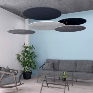 eSCAPE Round Suspended Acoustic Ceiling Panels | Acoustical Ceiling Baffles | Set of 5 | 15 Colors Available