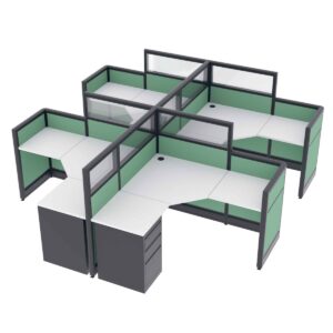 Modern L-Shaped Cubicle Workstations | 4-Person | Emerald Collection | 5x5x52-39"H