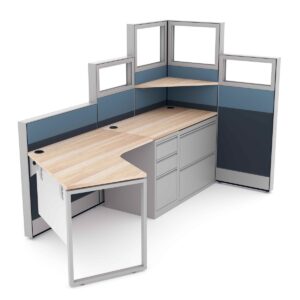 Corner Cubicle Workstation with File Cabinets | Sapphire Cubicle System | 3x4x65-52-39"H