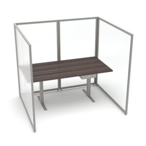 Freestanding U-Shaped Polycarbonate Cubicle and Electric Sit-to-Stand Desk | SAPslim Cubicle Collection | 5 x 6 x 65"H