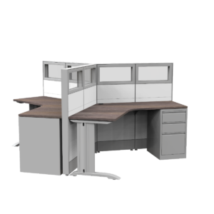 3-Person Cubicle Workstations with Desks and Pedestal Cabinets | Sapphire Cubicle System | 4x4x52"H