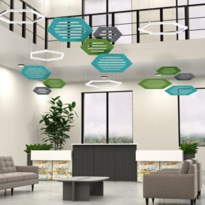 Hexagon Shaped Acoustic Ceiling Panel With Grate Design | eSCAPE Series Individual Tile Mix and Match | 18 Colors