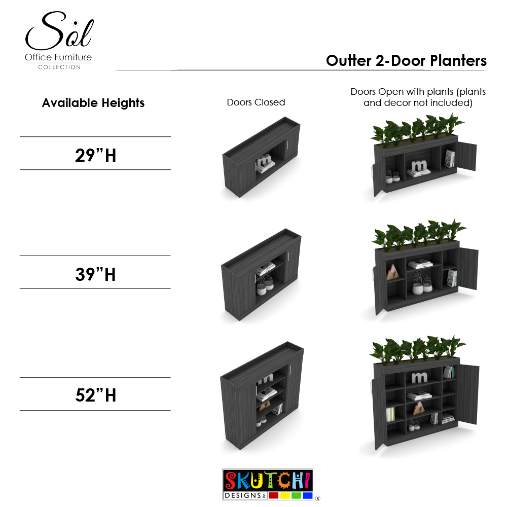 Indoor Planter Storage Cabinet | Open Shelves And Outer Doors | Sol Series | 3 Heights Available - Image 3