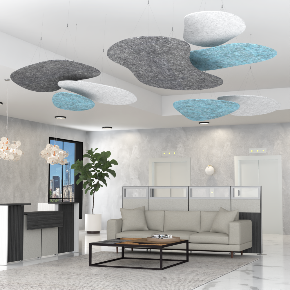 Individual Pebble acoustic ceiling panel in 18 color options