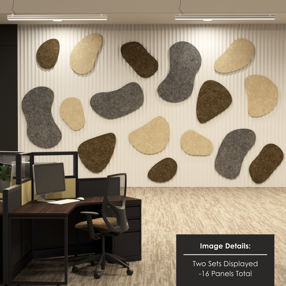 coffee-wall-art-16-panel Close-up view of Pebble acoustic wall panel texture and shape in coffee color