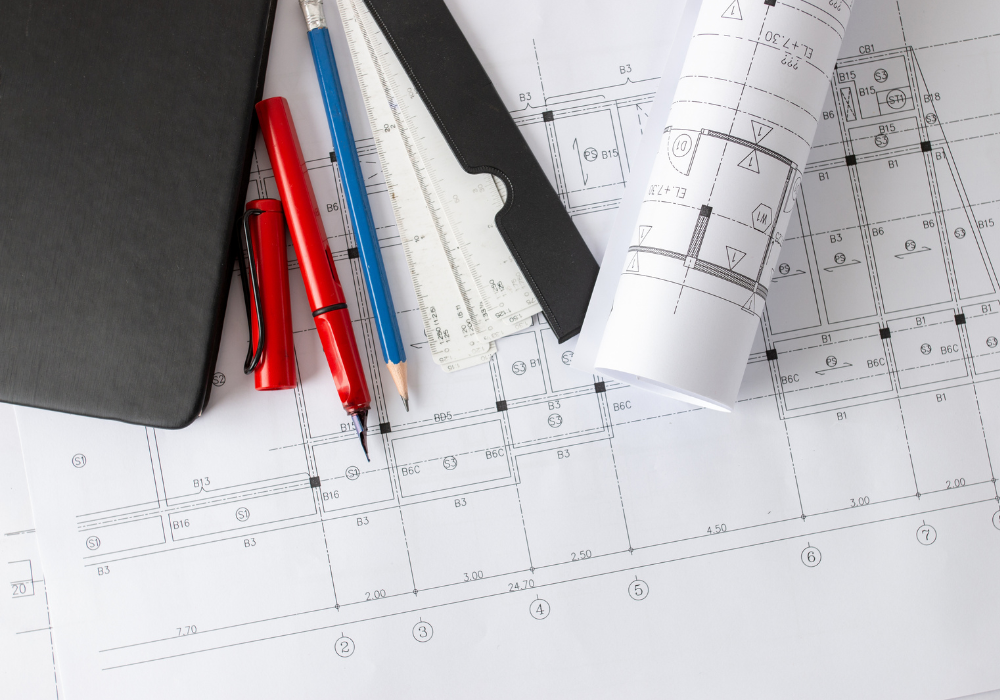 Office reconfiguration blueprint illustrating space optimization and modular layout planning