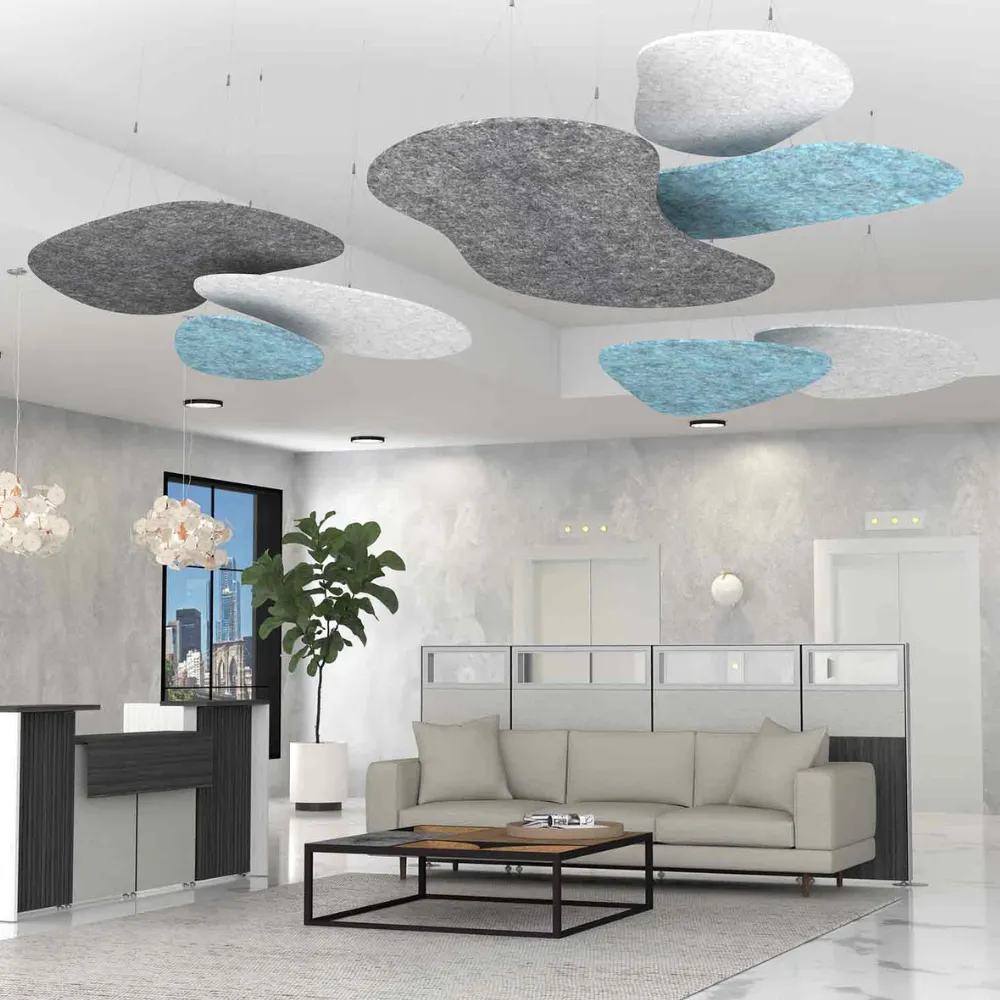 eSCAPE Pebbles hanging in office space for noise reduction.
